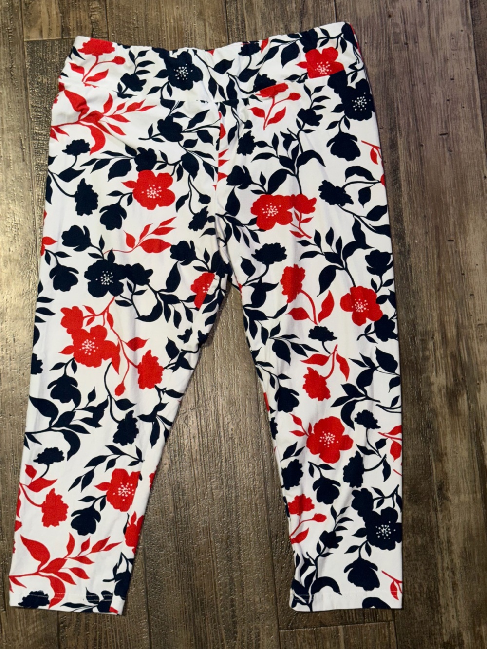 White Floral Leggings with Red and Navy Print